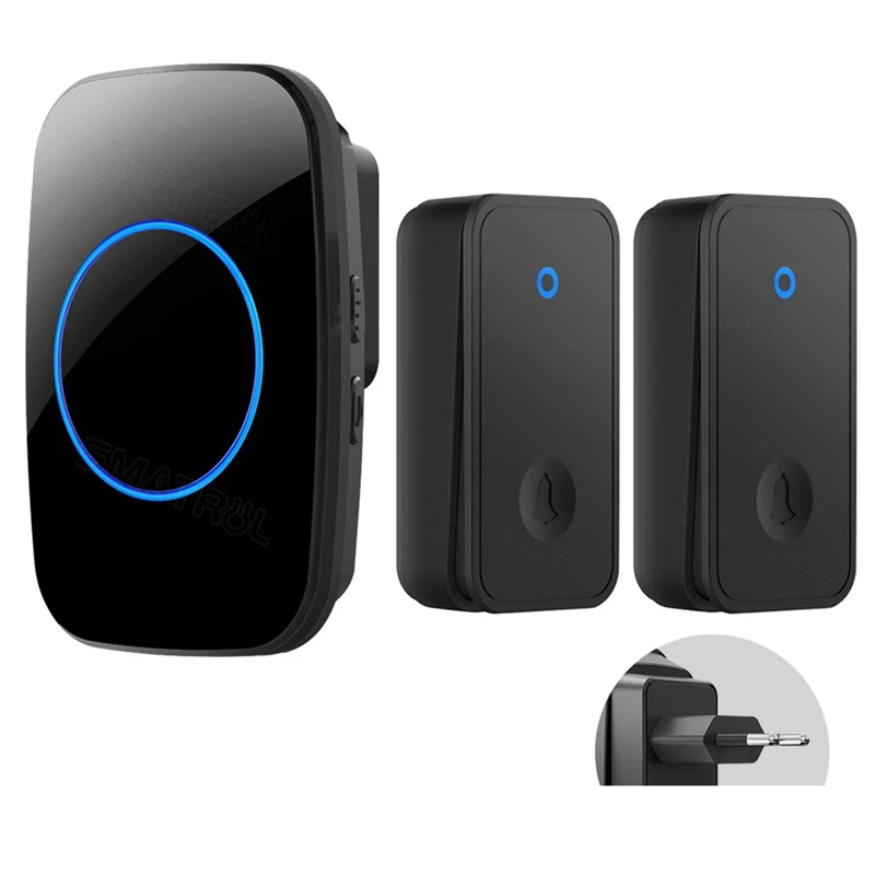 TOP ข้อเสนอ Self Powered Wireless Doorbell ไม่มีแบตเตอรี่กันน้ําประตู Bell สําหรับเด็กผู้สูงอายุ Caller 2 ปุ่ม 1 Receiver