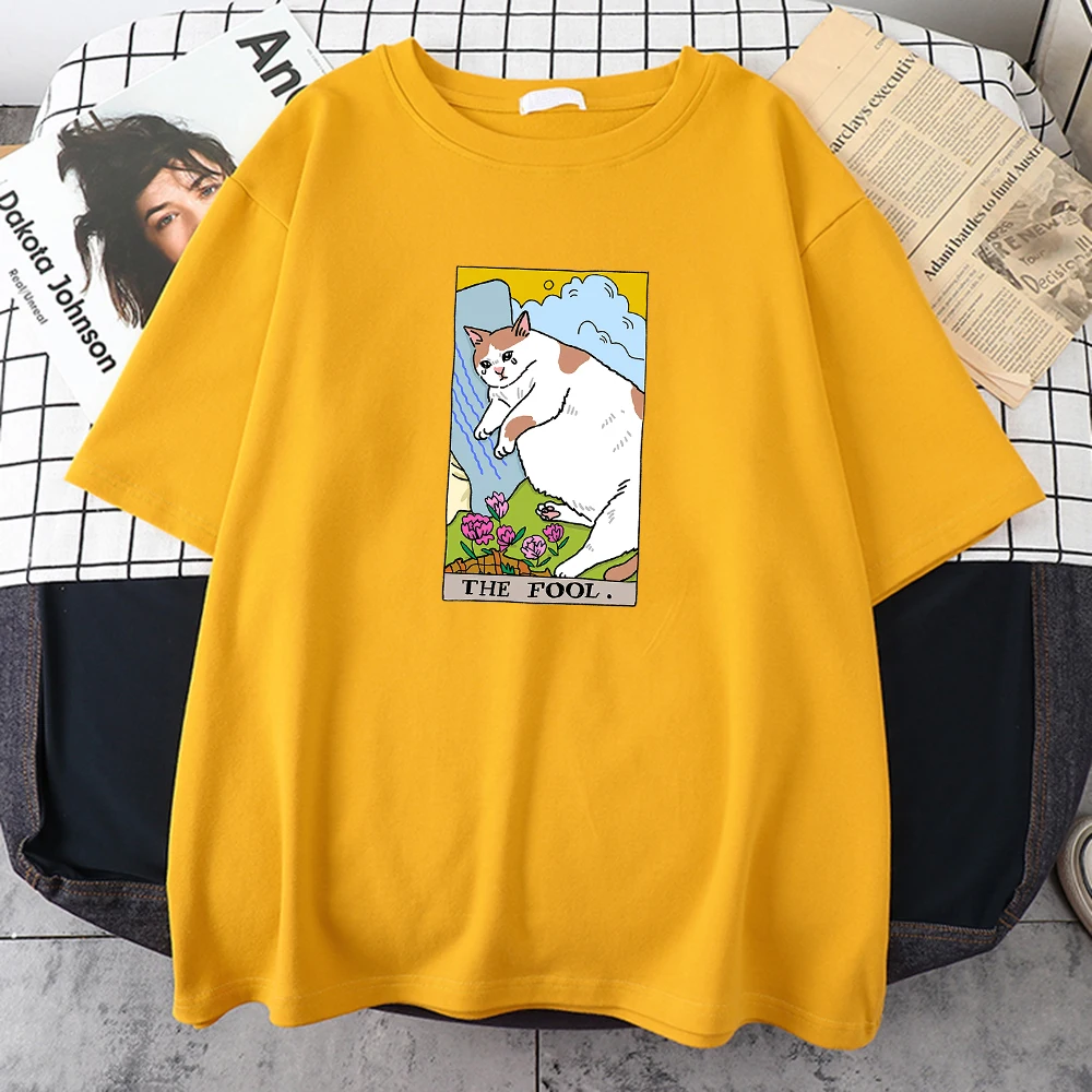 The Fool Sad Cat Meme Print Mans Tee Clothing Vintage Personality Street Tops All-math Oversize Short Sleeve Men Cotton T-Shirts