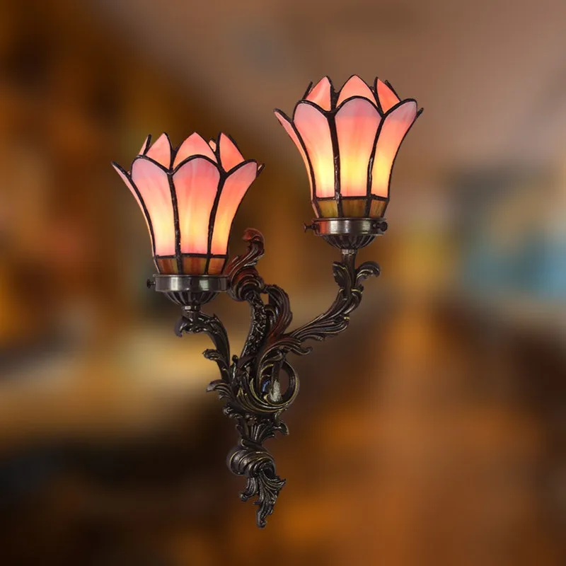 

[Pomegranate Flower] All copper, pink American pastoral, plain and elegant art guest restaurant corridor mirror, lamp wall lamp