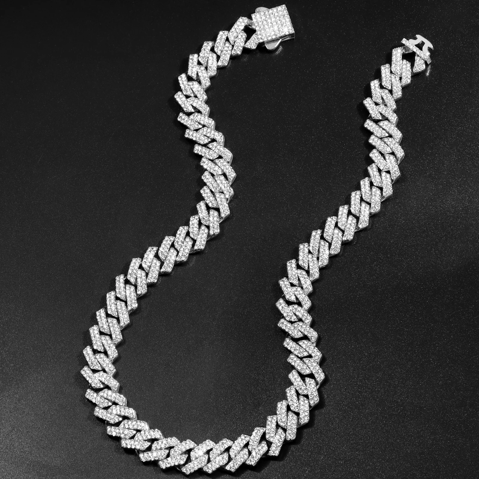 Iced Out-cadena de eslabones cubanos de 14MM para hombre y mujer, Gargantilla cubana con diamantes de rombo, collares de Hip Hop, joyería al por mayor