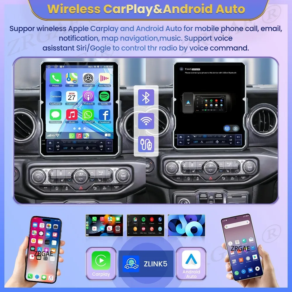 12.1” Android 15 Car Radio Player For Jeep Wrangler JL 2018-2023 Carplay Audio GPS Navigation Media Video Player Tape Recorder