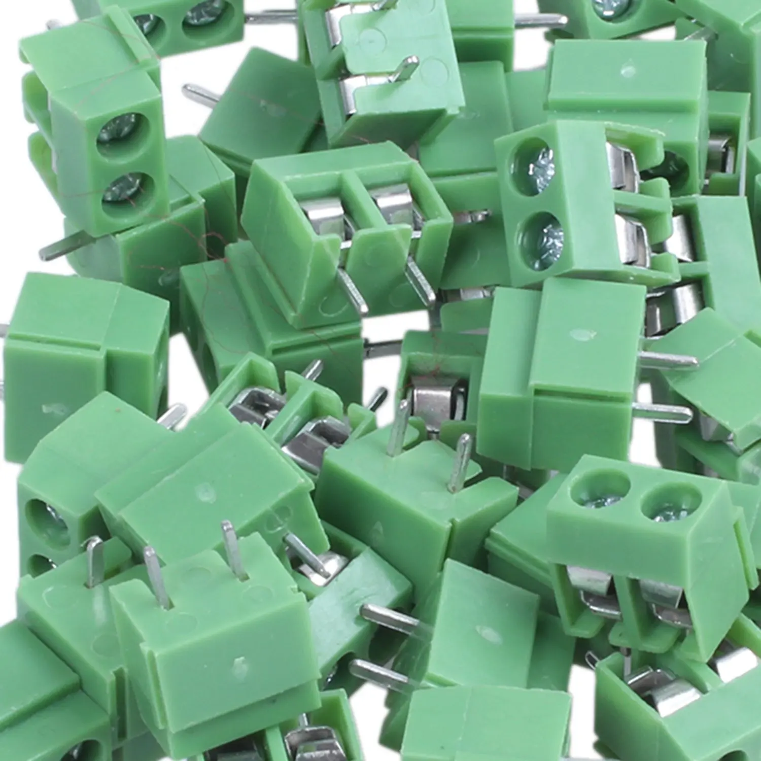 50 Pieces 2 Pin 5 mm Pinch PCB Mount Screw Terminal Block Connector 300V 10A (Green)