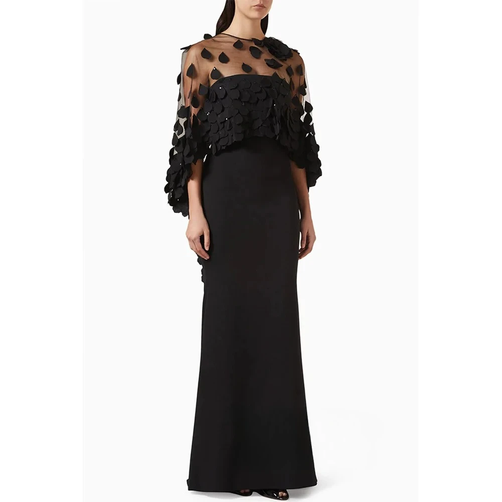 Abito da sera arabo saudita con mantella personalizzato senza spalline senza maniche con perline petali floreali abito lungo da ballo abiti da festa moda