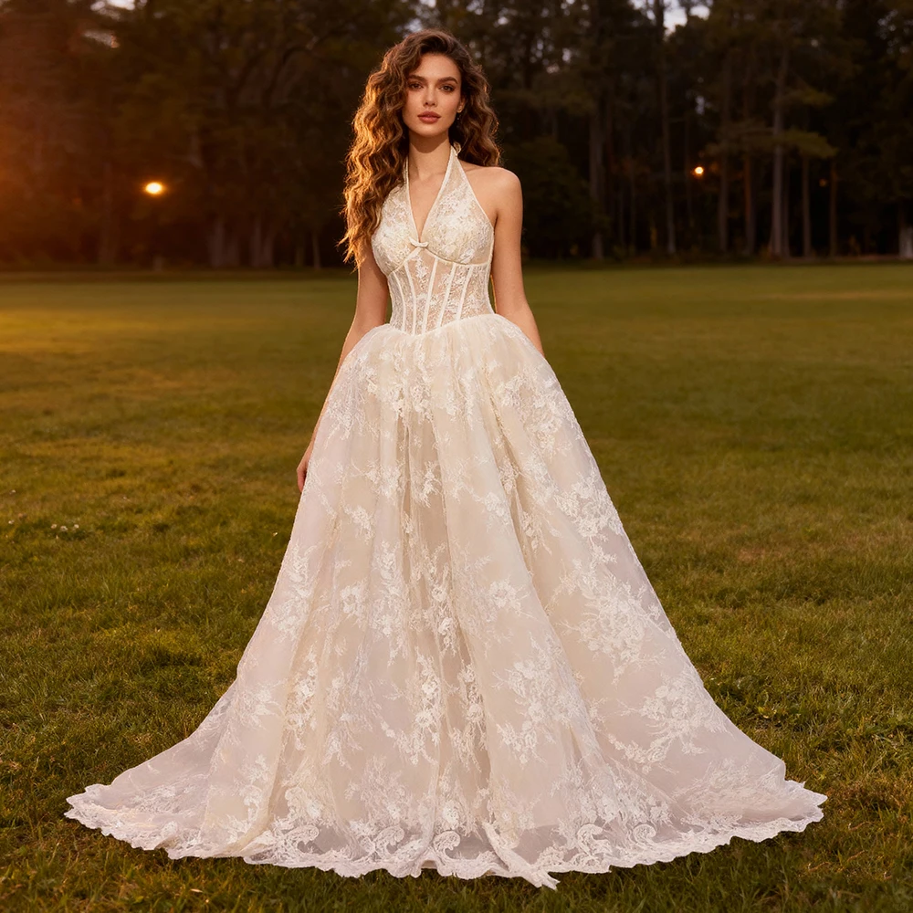 

Halter V Neck Long Dress for Photoshoot A Line Lace Wedding Dresses and Evening Bespoke Occasion Dresses for Special Occasions