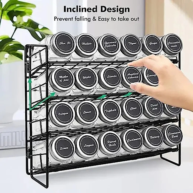 Black kitchen four-tier wall-hung perforated seasoning rack shelves cabinets spice bottle organizer storage racks