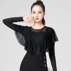 Latin Dance Tops Women's Customized Summer Comfortable and Breathable Horn Sleeves Top Tango Chacha Rumba Practice Clothes
