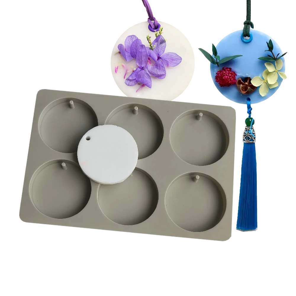 DIY 6 otworów 2,3 cala okrągła glina tabletki do aromaterapii formy silikonowe rzemiosło wiszące ozdoby formy woskowe okrągły kwiat forma do mydła