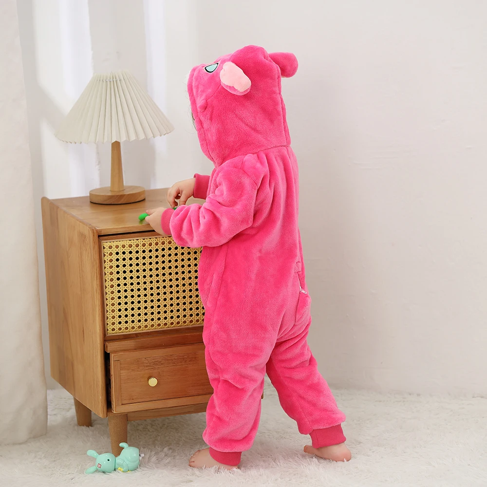 طفل غرزة Kigurumi السروال القصير الشتاء الطفل الحيوان تأثيري ازياء الوليد مقنعين قطعة واحدة Playsuit الاطفال الفانيلا بذلة 0-4T