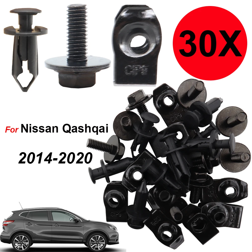 For Nissan Qashqai 2014-2020 Car EngineUndertray Cover Splash Body Hold Bolts Fixed Nuts Fastener Retainer Clips Screws 30 Pcs