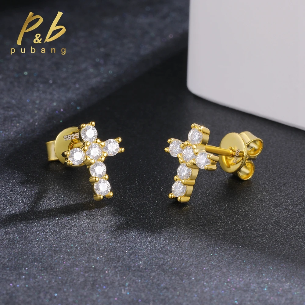 PuBang Fine bizuteria 925 Sterling Silver GRA All Moissanite Diamond Hip Hop Rock Cross kolczyki dla kobiet prezent dla mężczyzny sprzedaż hurtowa