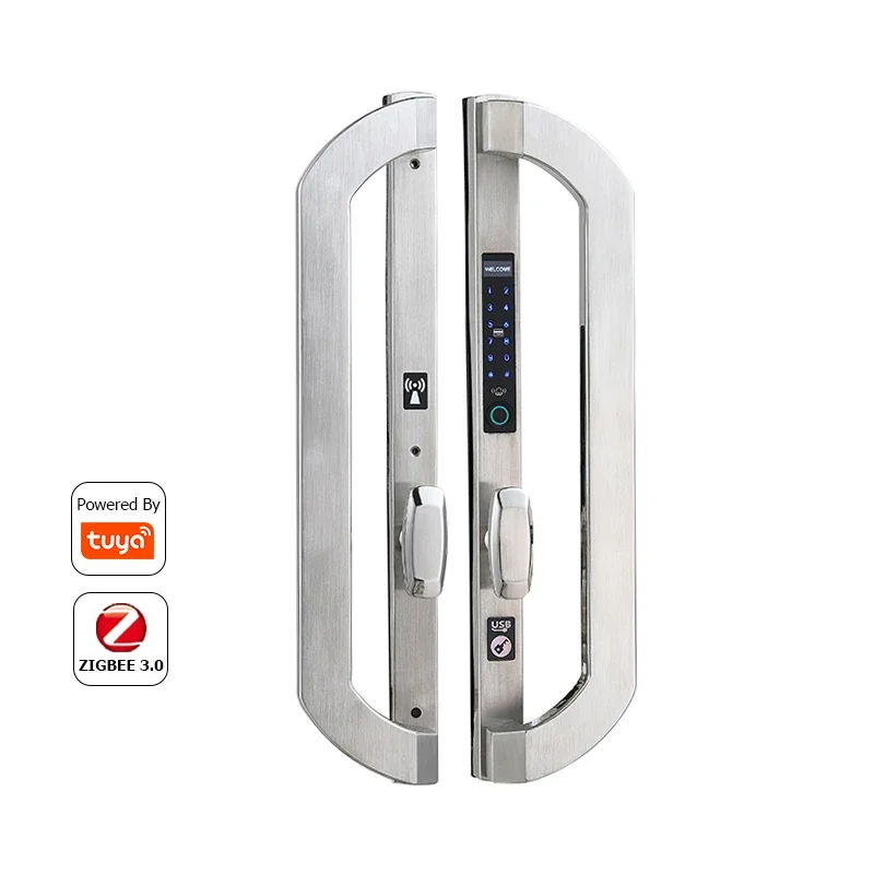 Outdoor double open anti-theft wooden door lock Broken bridge aluminum fingerprint tuya wifi  smart Waterproof Sliding Swing