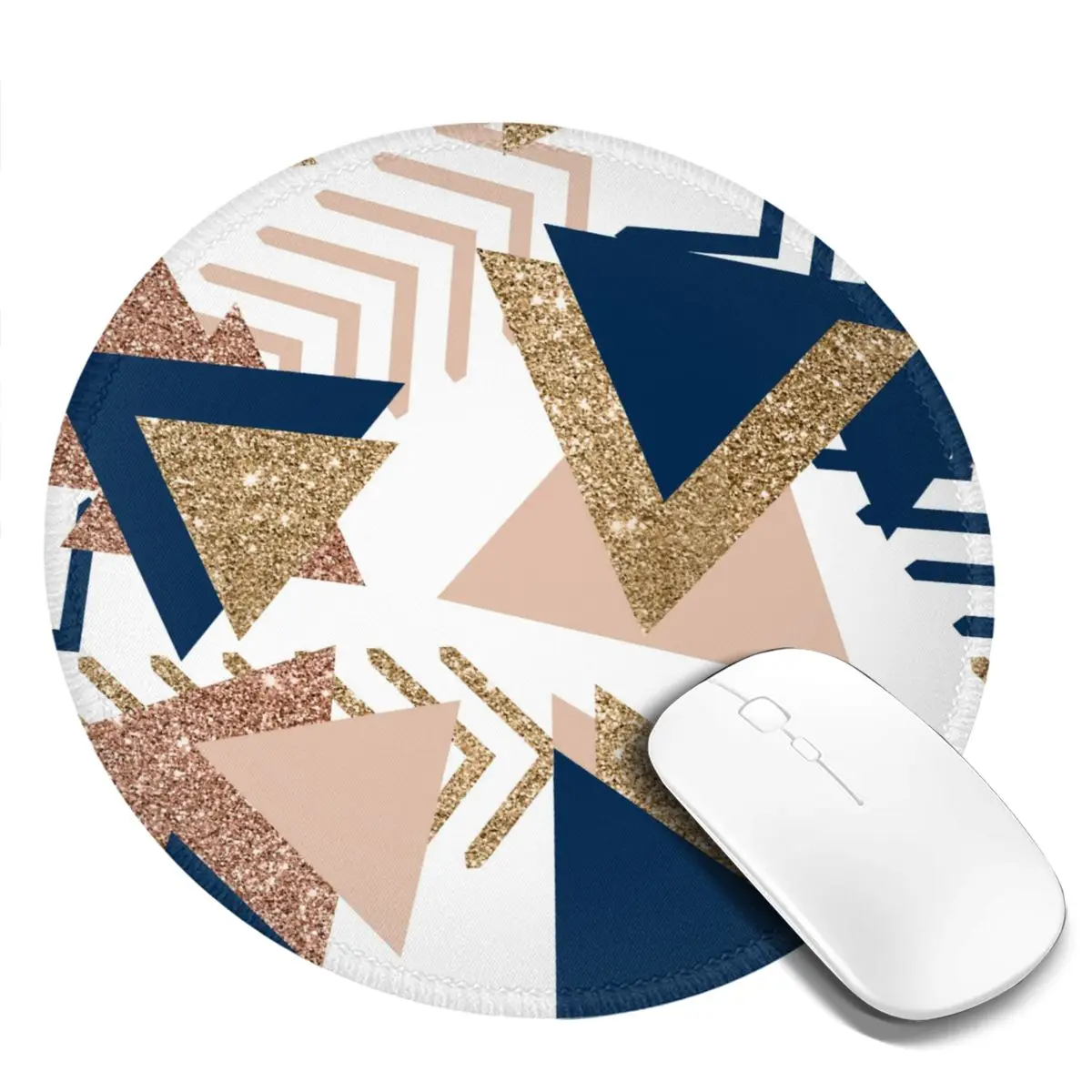 Mid-Century Print Round Mouse Pad Rose Gold Shapes Simple Rubber Gaming Mousepad For Office Home Computer Anti-Slip Mouse Mats