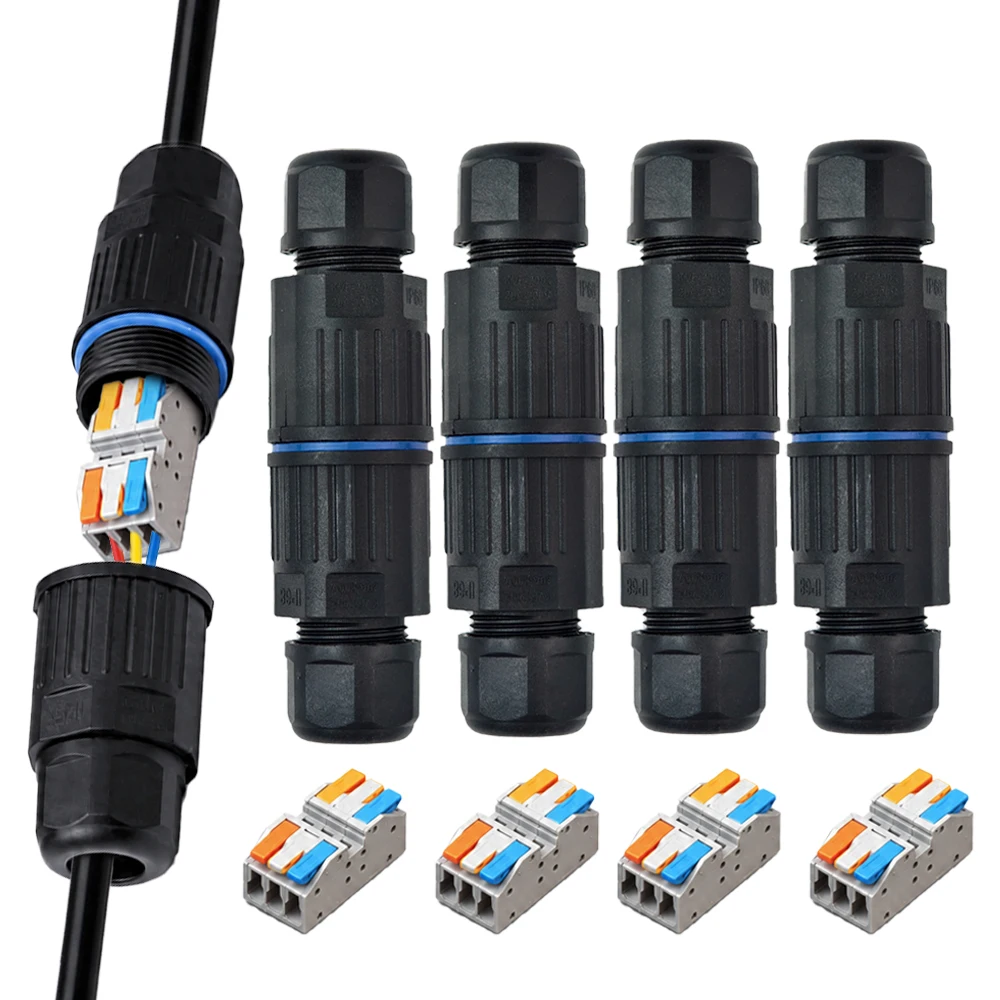 Image of Wasserdichte elektrische Kabelverbinder, 4 Stück, IP68, 2-Wege-3-Pin-Anschlussdose, Schnellkabelverbinder, Außenverkabelung für 3,5–10 mm Kabel