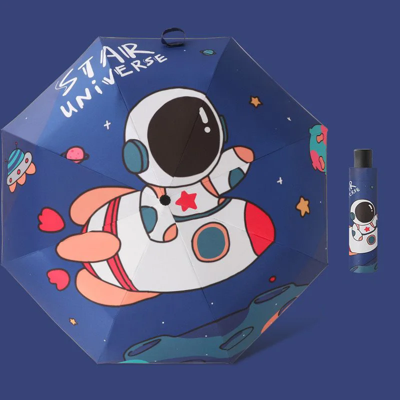 Parasol składany z 8 żebrami i uroczym wzorem astronauty z kreskówek, na co dzień, lekki, kompaktowy parasol plecakowy — zdjęcie 7