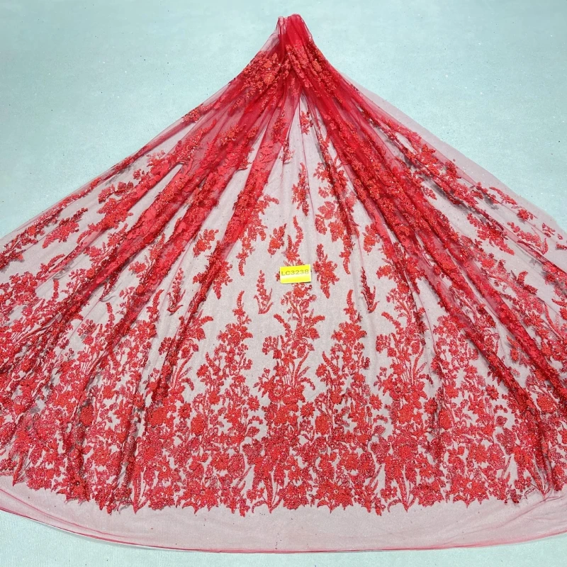 

10 Yards Red Patterned Wedding Dress Fabric Mesh Spray Lace 150cm Wedding Party Pink Spray gold Tull fabric