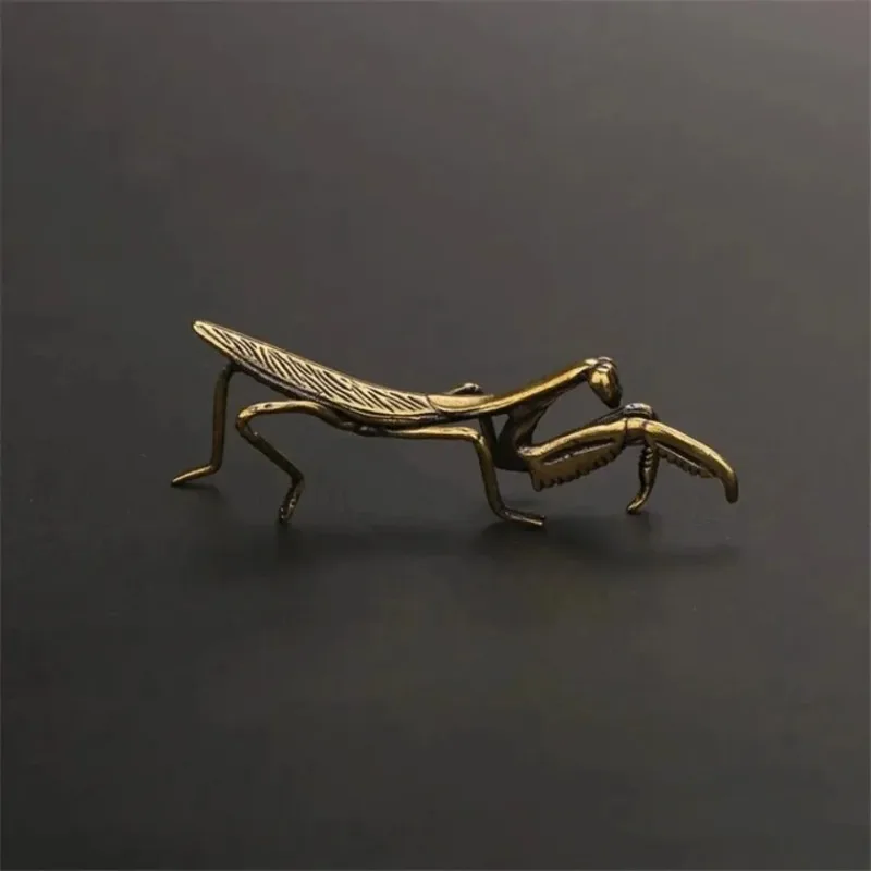 Antique Copper Mantis Miniature Ornament Vintage Flower Pot Tea Pet Decorative Craft Accessory