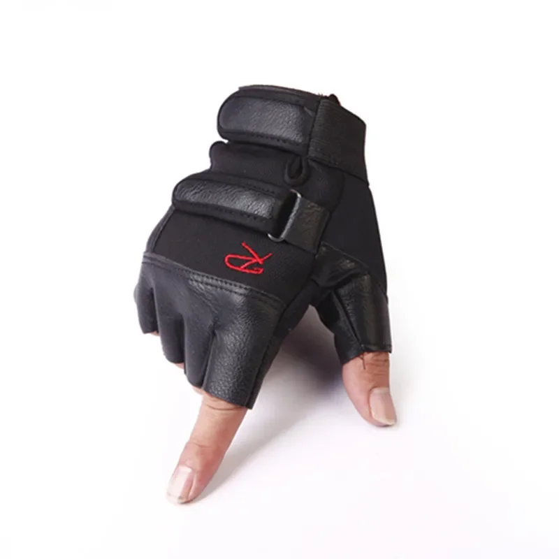 Motorcycle Genuine Leather Tactical gloves With Line Wrist Half Finger Glove Bicycle Fitness Unisex Adult Mittens Sport Gloves