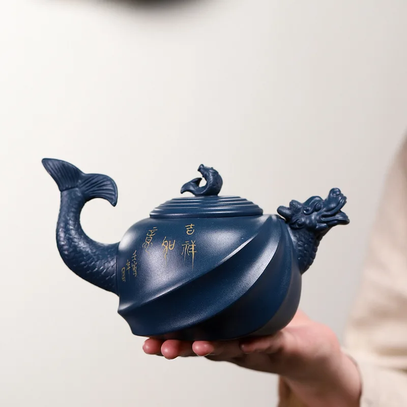 Wholesale Yixing Famous Brand Fully Handmade Purple Clay Fish-To-Dragon Teapot Large Capacity 450Ml Kung Fu Tea Set