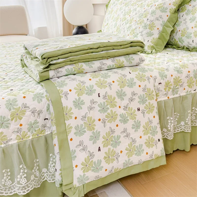 Summer Air Conditioning Quilt Four-piece Set Washed Cotton Edge Feather Silk Quilt Printed Summer Cooling Quilt