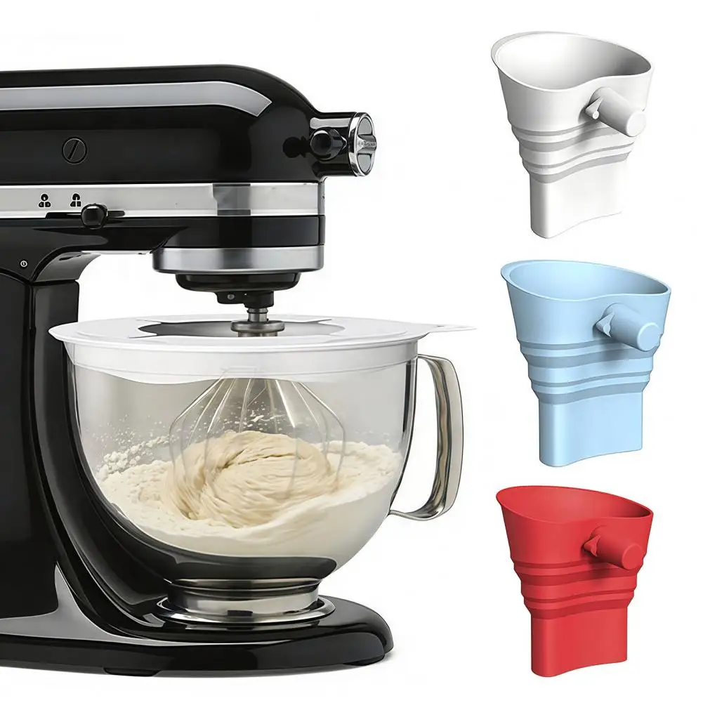 Silicone Flour Funnel for Stand Mixers Silicone Flour Funnel Mixer Bowl Cover Collapsible Pouring Shield Attachment 3-in-1