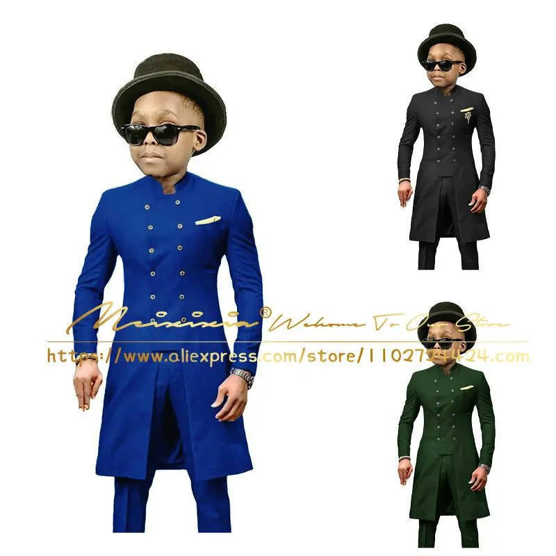 

Royal Blue Suit For Kids Children Attire Double Breasted Wedding Blazer Formal Wear Birthday Party Boy Suits 2 PCS Jacket Pant