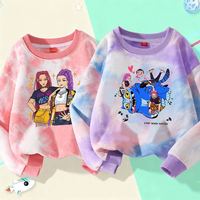 

Толстовка KPop «Охотники на демонов» для девочек, милый пуловер с принтом аниме, детская одежда в стиле Харадзюку с длинными рукавами, зимние уличные термобелье, подарки