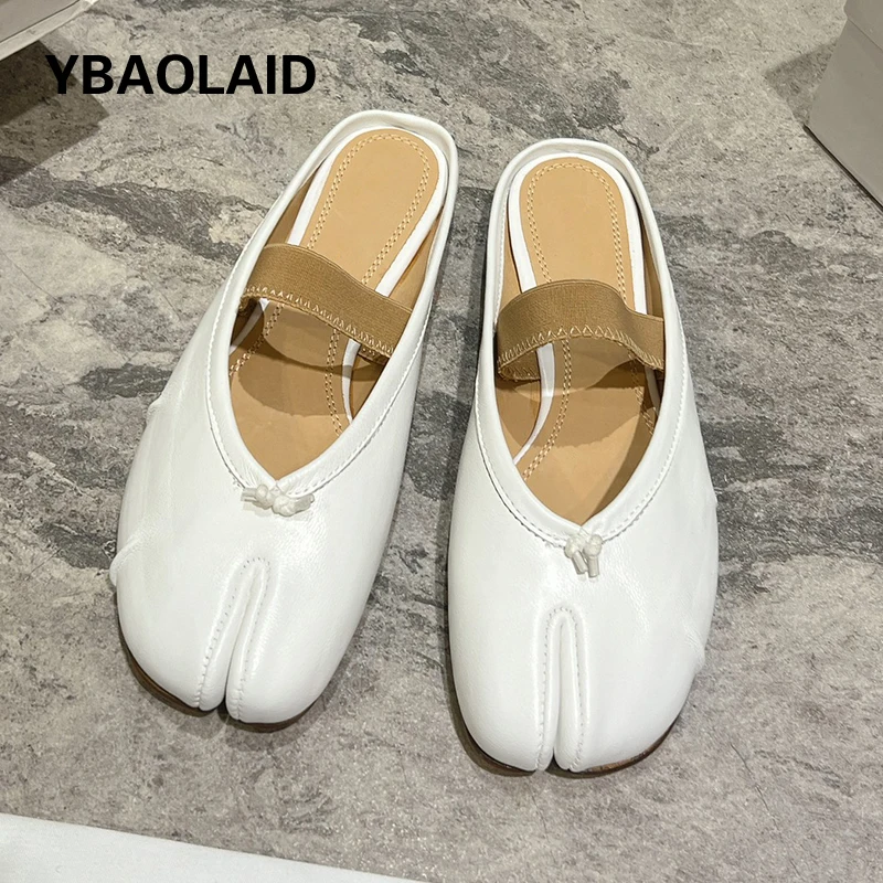 

Pleated Design Real Leather Half Slipper Women Split Toe Elastic Band Slip on Outdoor Ballet Shoe Soft Casual Mules Slides Women