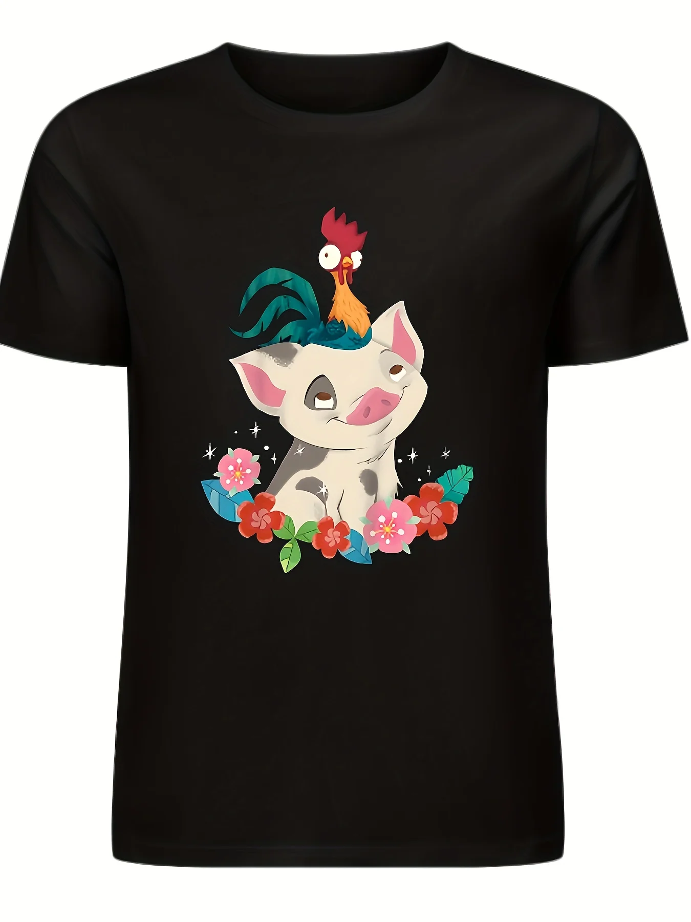 (Authorized)Moana Hei Hei Rooster Pua Flowers Sketch Portrait T-Shirt