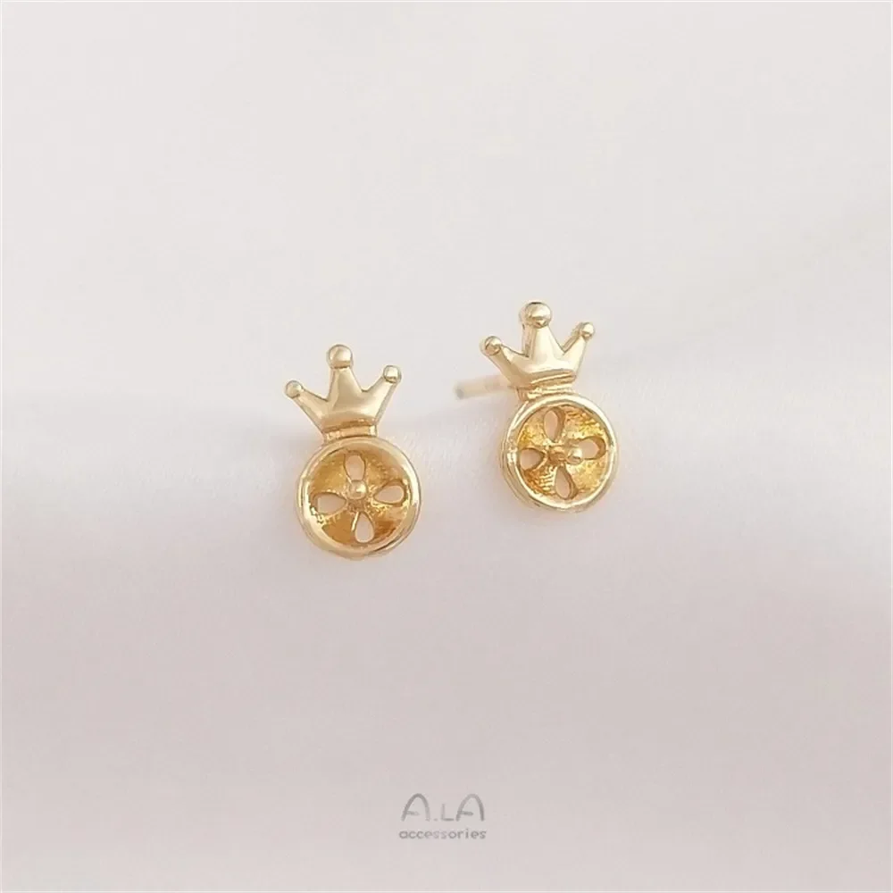 14K Gold Crown Bead Set Mini Earrings S925 Silver Needle DIY Handmade Pearl Jewelry Earring Accessories E153