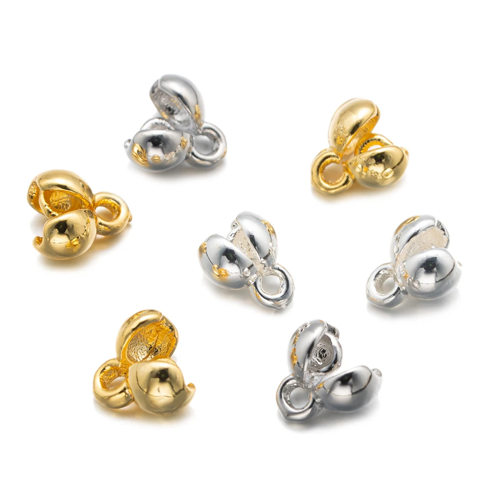 20 unids/lote de cuentas de concha de almeja de latón chapado en oro de 18K, puntas de cubierta de engarce, cuentas para hacer joyería DIY, accesorios, hallazgos de conectores