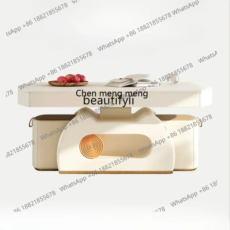 

xz1Stone Plate round Dining Table Lifting and Foldable Coffee Table Double-Use Household Small Apartment Cream Style New Simple