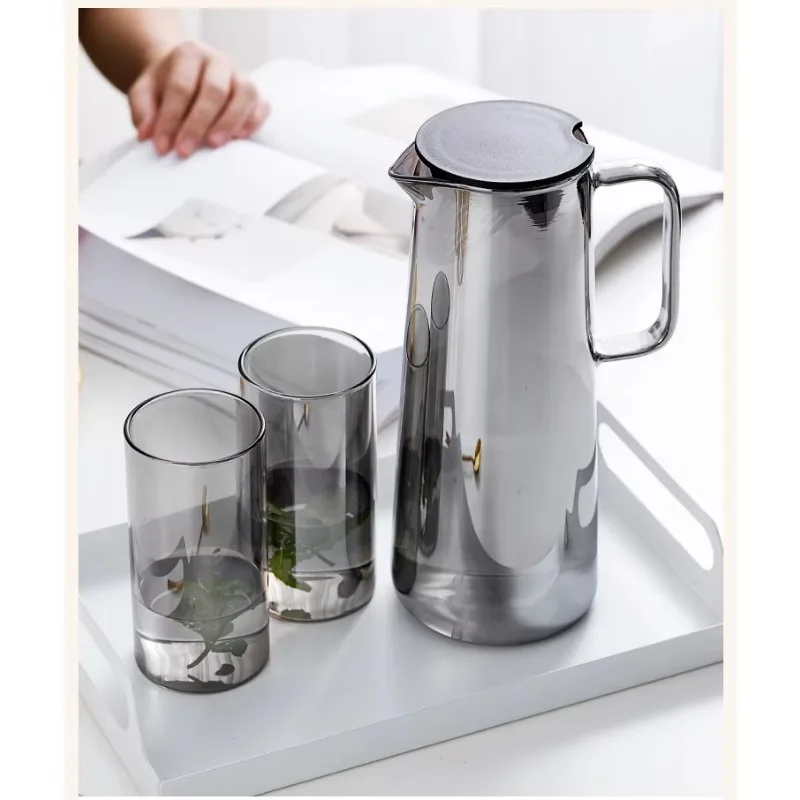 

Borosilicate Glass Plated Grey Amber Wheat Fiber Filter Pot Glass Jar Set with Lid and Cup