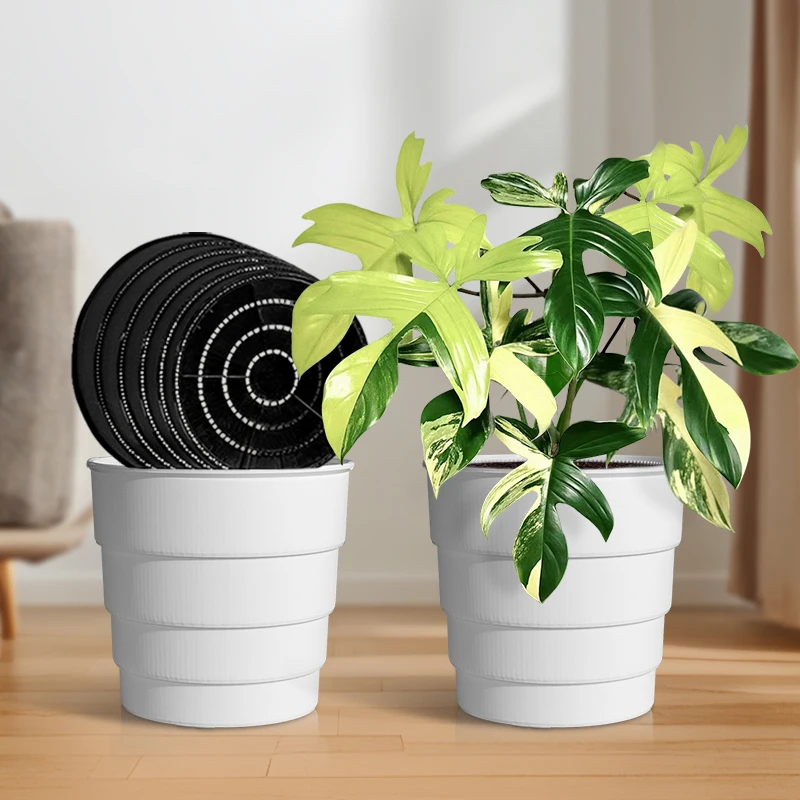 Meshpot 25cm Plastic Flower Pot with Saucer Home Plants Pot with Holes Root Control Air Pruning Planter for Home Decoration