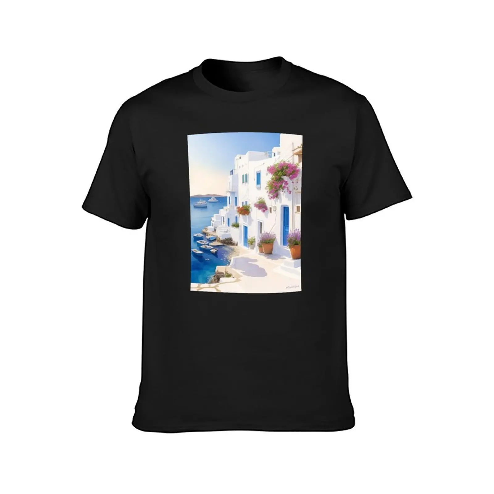 Mykonos-Watercolor Art T-Shirt plain hippie clothes kawaii clothes designer t shirt men