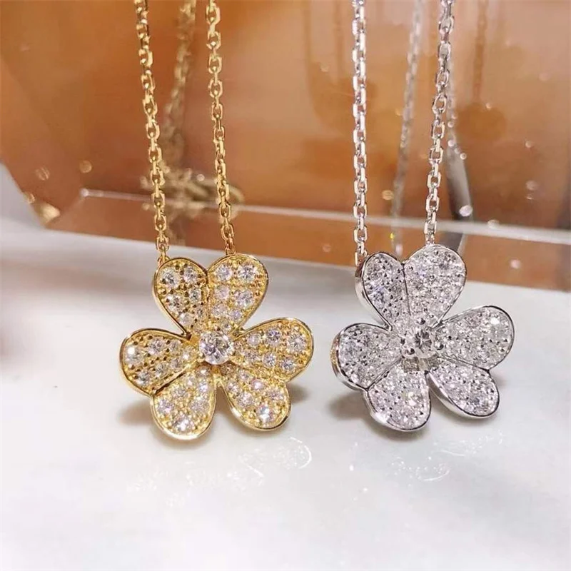 Shining Full Zircon Clover Necklaces for Women Gold Silver Color Pendant Necklace Choker Stainless Steel Jewelry Drop Shipping