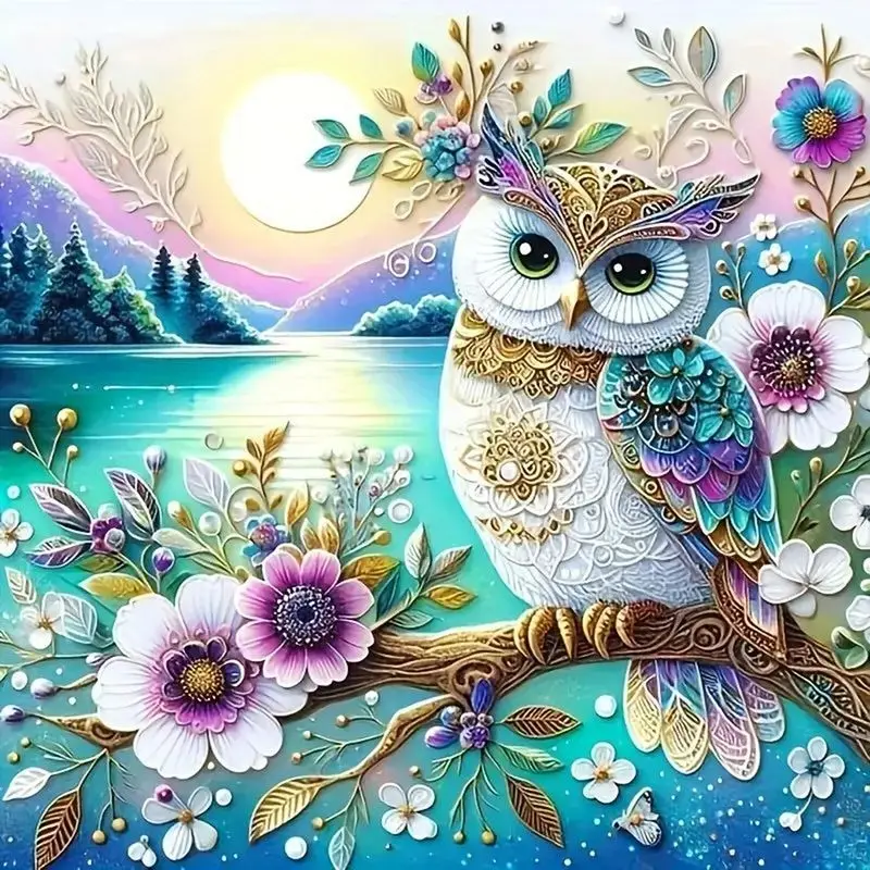 CHENISTORY Full Diamond Embroidery Owl Aniaml 5D Diamond Painting Rhinestones Mosaic Flowers Needlework Decoration For Home