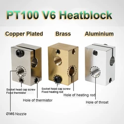 Bloque calefactado E3D PT100 V6 de alta calidad, piezas de impresora 3D, extrusora Hotend, bloque de aluminio, Latón chapado en cobre, PT100 V6