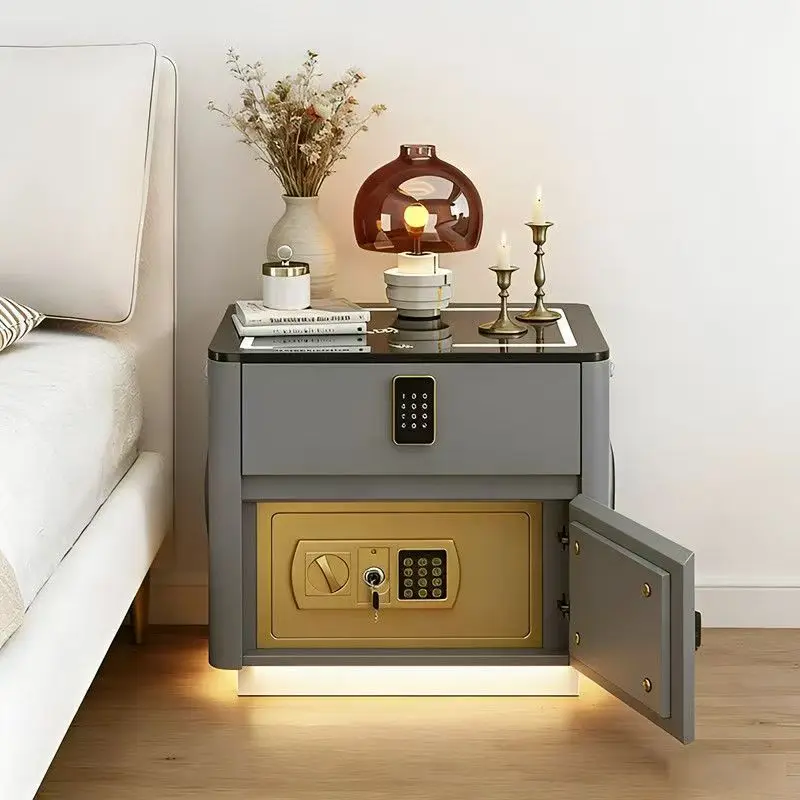 @#Password Lock Oak Solid Wood Convertible Bedside Table Small Modern Minimalist High-end Feeling Apartment Bedroom Nightstand