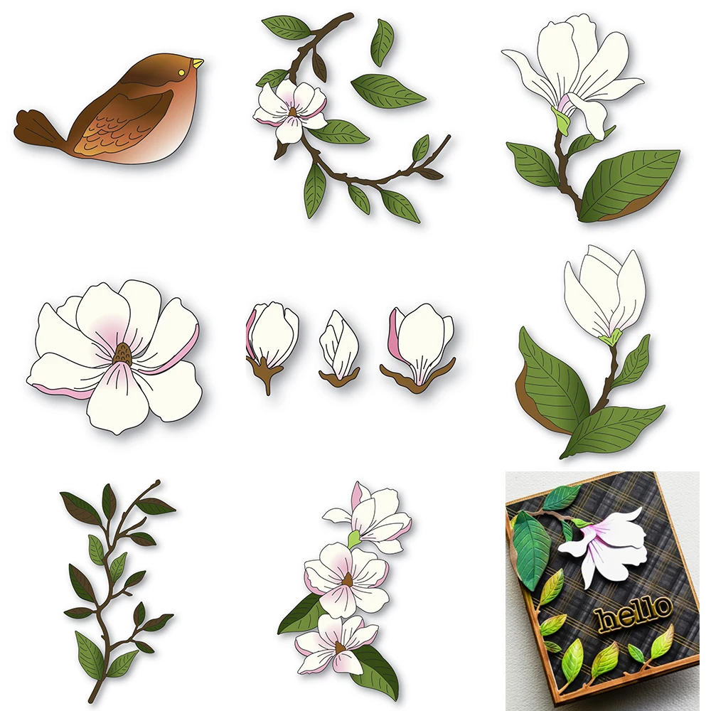Metal Cutting Dies Magnolia Floral Stem Branch Corner for Diy Scrapbooking Diary Paper Craft Handmade Album Greet Card Template