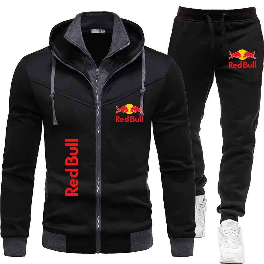 

2025 New Red Bull Double Zipper Hoodie Men's Spring and Autumn Winter New Men's Fashion Casual Slim Fit Hoodie Hoodie Hoodie Set
