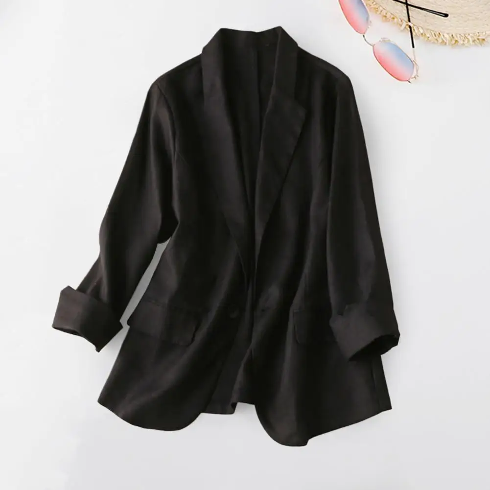 Cotton and Linen Small Suit Women Blazer 2023 Autumn New Korean Fashion Thin Coat Three-quarter Sleeve Casual Blazers Jacket