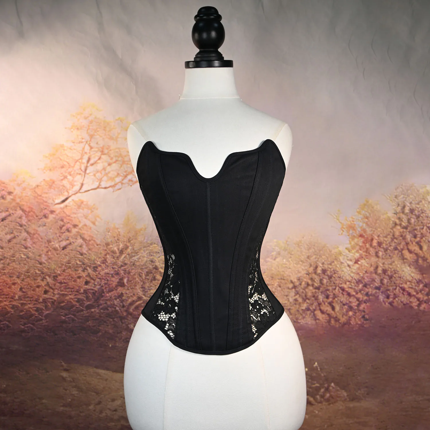 

Women's corset black Exquisite Lace splicing twill cotton strapless back lacing corst top