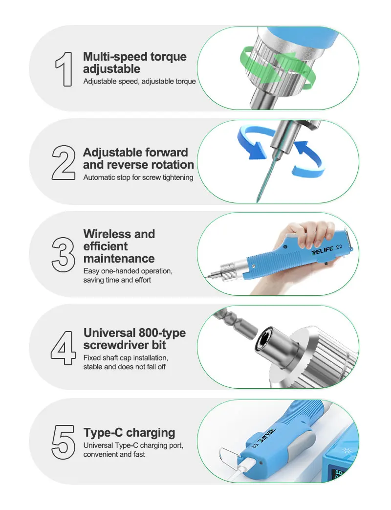 RELIFE E2 Electric Screwdriver Set Multi-Speed Adjustable Torque Concentric Precision Shaft For Home Appliances Repair Hand Tool