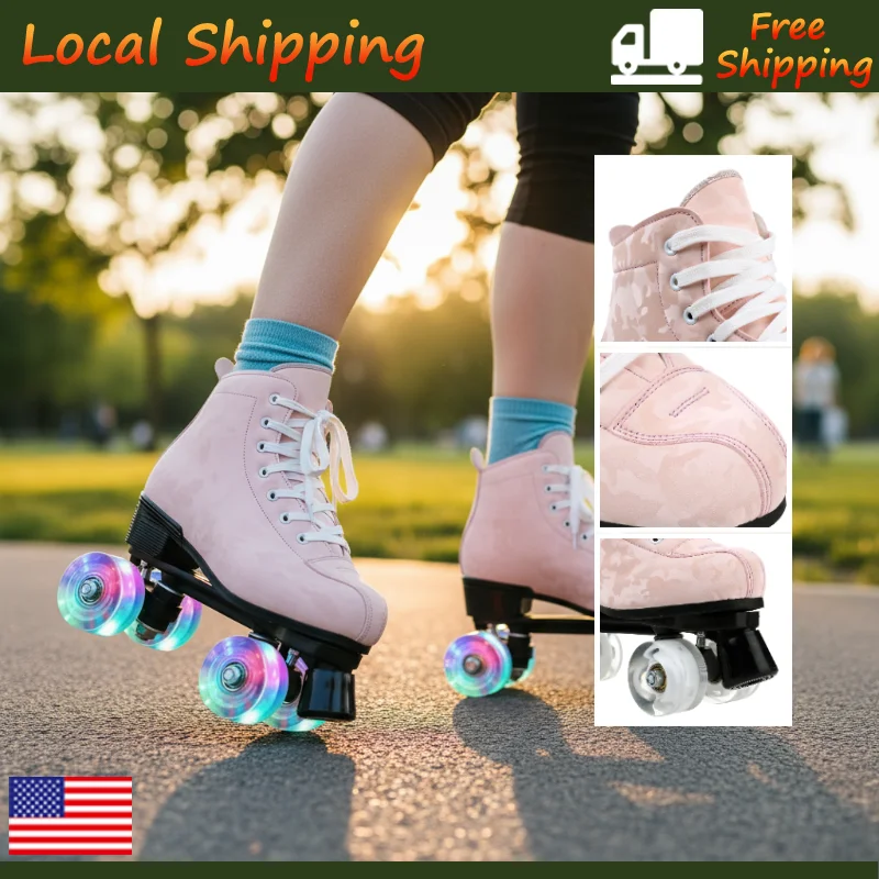 

Квадровые двухрядные 4-колесные туфли для скейтбординга для девочек, мигающие роликовые коньки для начинающих, женские уличные кроссовки для катания на коньках, размер 32, 33, 34-45