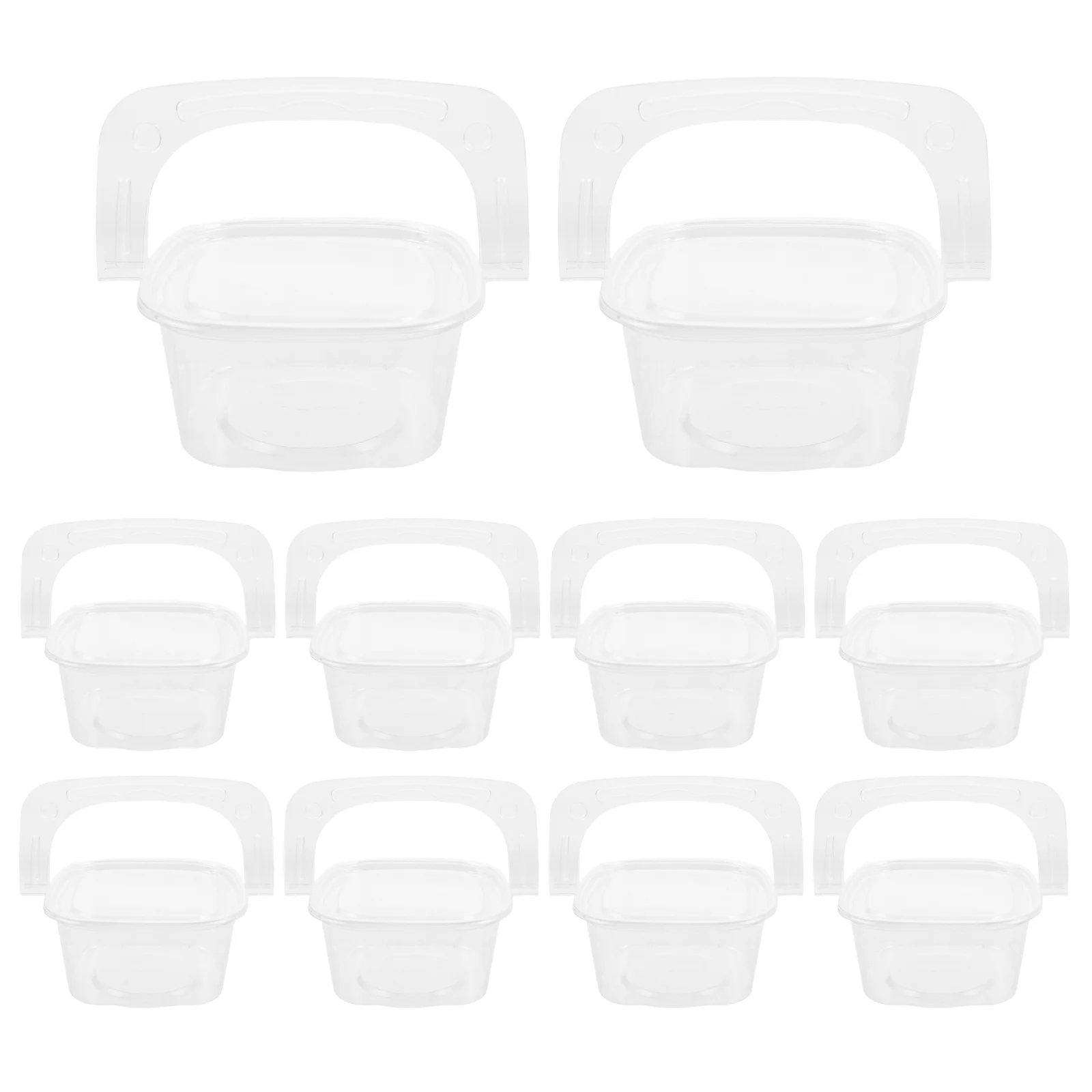 

50pcs Fruit Cutting Packaging Box Transparent Food Containers For Picnic Camping Outdoor Spring Storage With Handle Disposable