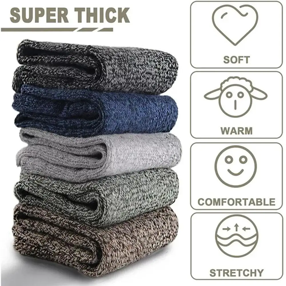 5 Pairs Winter Warm Thick Towel bottom Man Socks Wool Male Socks Slipper Socks Merino Wool Socks Against Cold Snow Socks 39-44