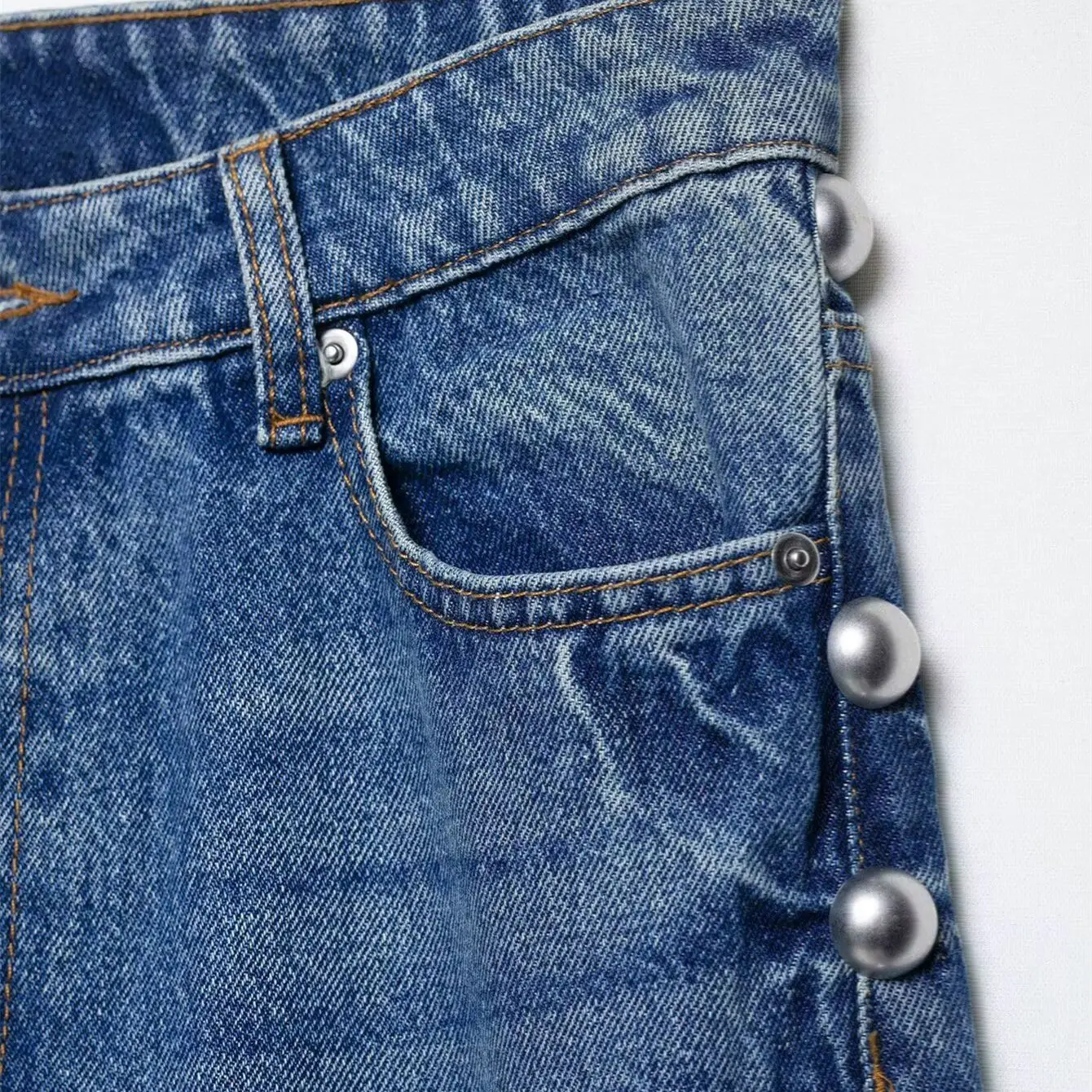 Streewear Rivet Jeans for Women High Waist Baggy Jeans Loose Straight Pants Vintage Casual Pants Cotton Blue Jeans for Women
