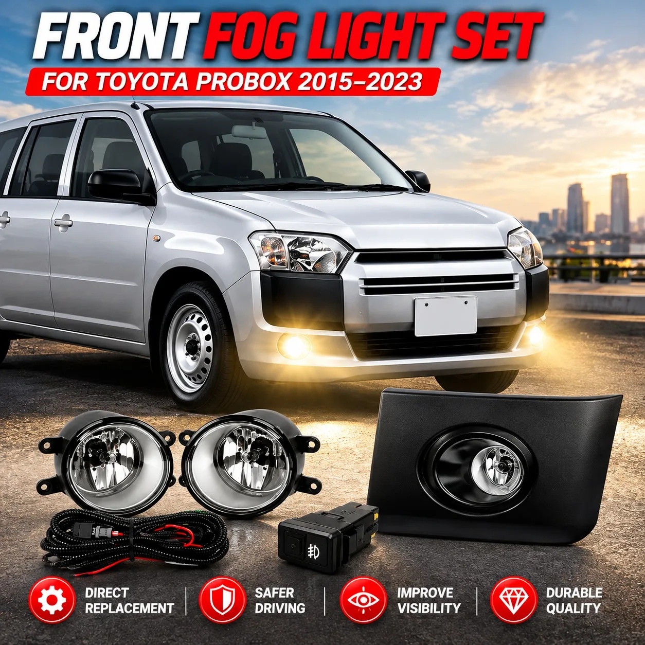 TY1236 Fog Light Kit For Toyota Probox 2015 2016 2017 2018 2019 2020 2021 2022 2023 Front Bumper Fog Lamp Complete Set