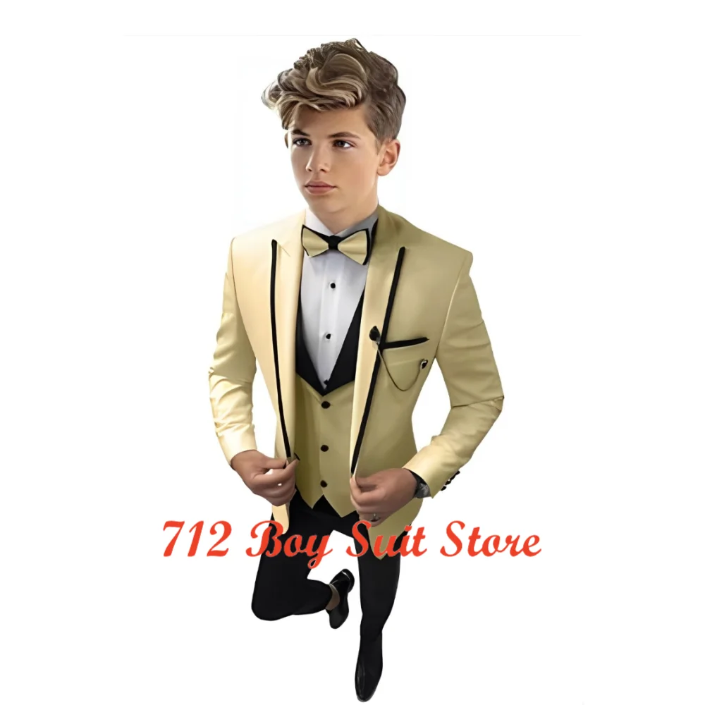 Abito per ragazzi Smoking da sposa per bambini Giacca formale Pantaloni Gilet Set da 3 pezzi Abito personalizzato Abiti classici per bambini da 2 a 16 anni