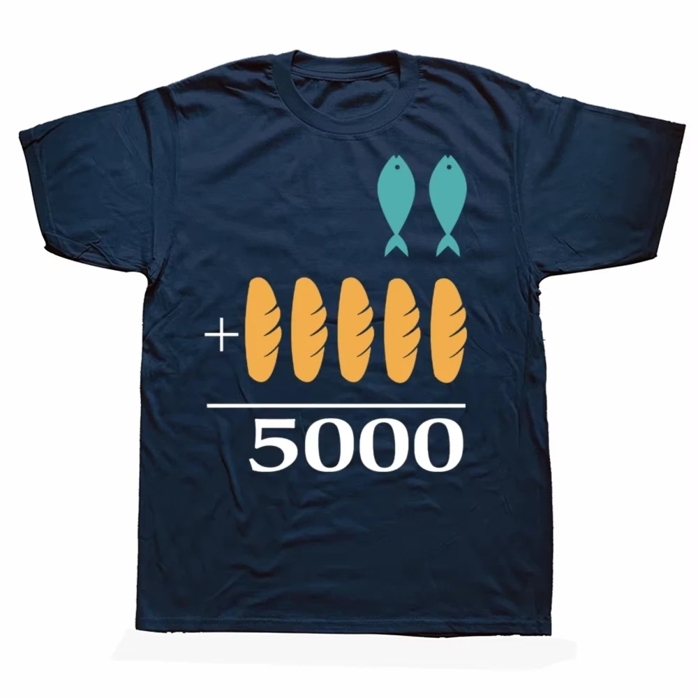 Jesus 2 Fishes 5 Loaves 5000 Chosen Against The Current Graphic T-Shirt Novelty Christian Faith Casual Short Sleeve Unisex Tee